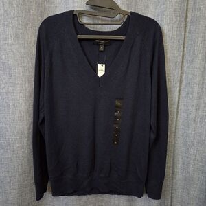 Banana Republic Forever Sweater Women's M Navy Blue V-Neck NWT $60